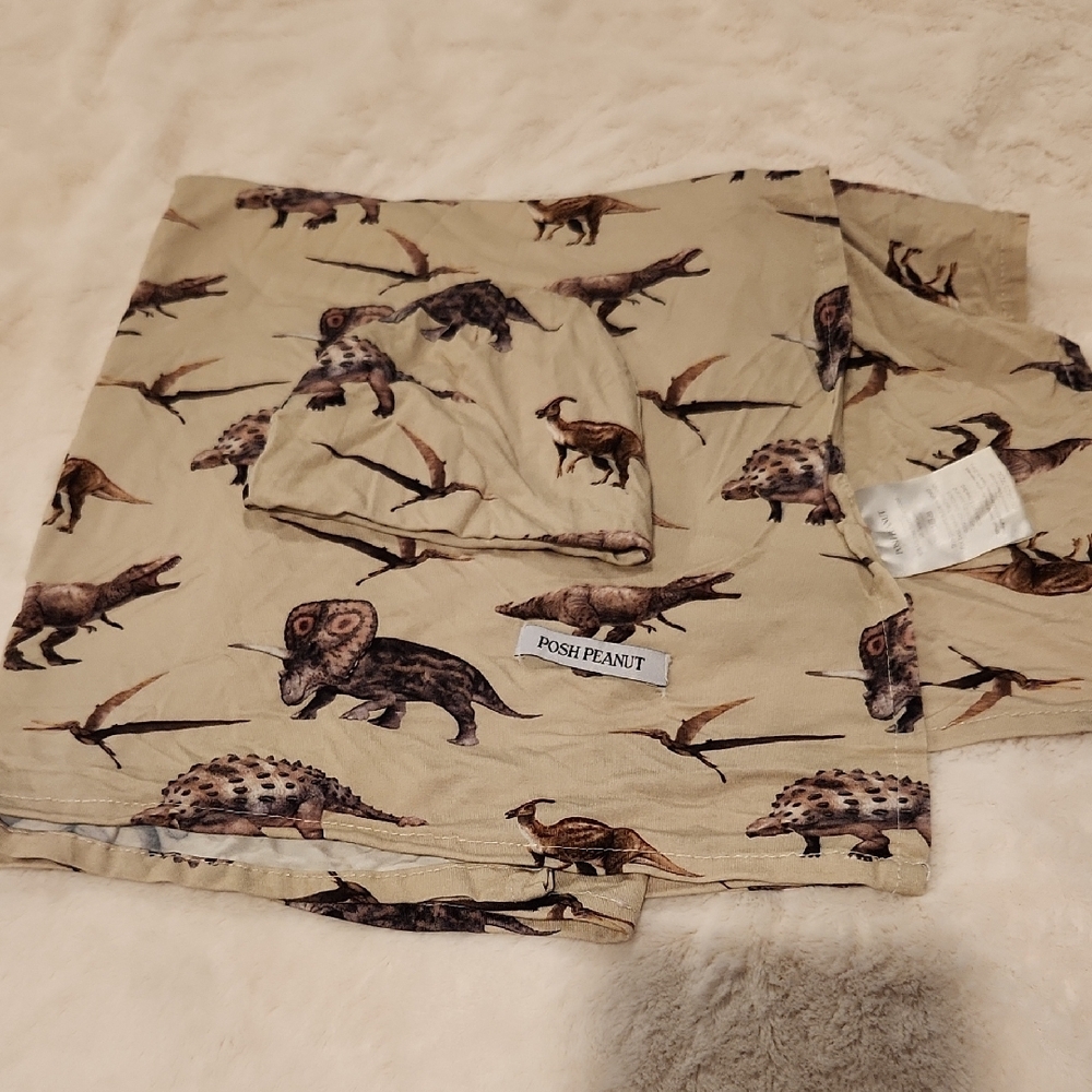 Posh Peanut Beige Dinosaur Print Blanket